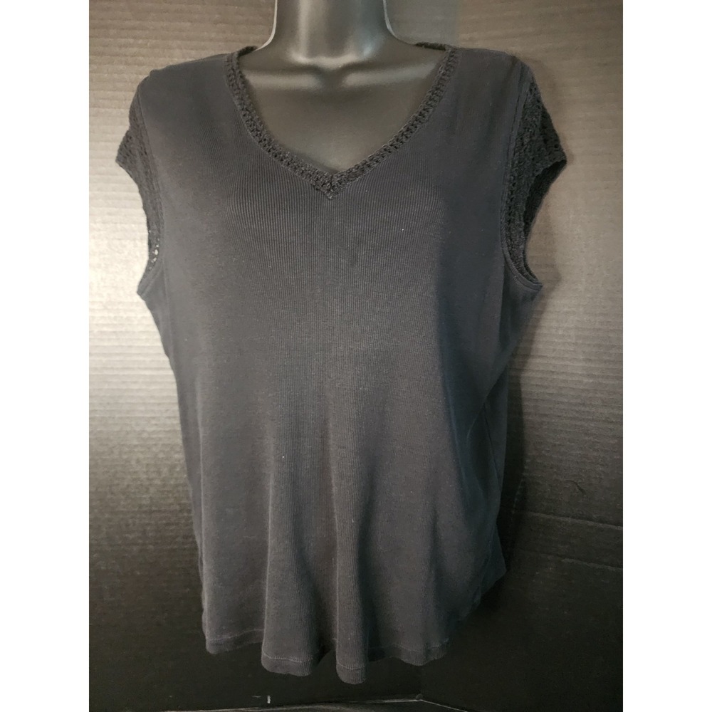 Lauren Ralph Lauren Top Women Size XLarge Black Lace Short Sleeve Blouse